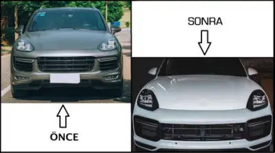 Porsche CAYENNE 2014-2017 IÇIN FULL FACELIFT 2018+ TURBO IÇIN UYUMLU BODY KIT (Farlar Dahil)